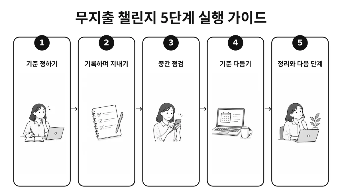 무지출 챌린지 시작 방법 5단계 인포그래픽