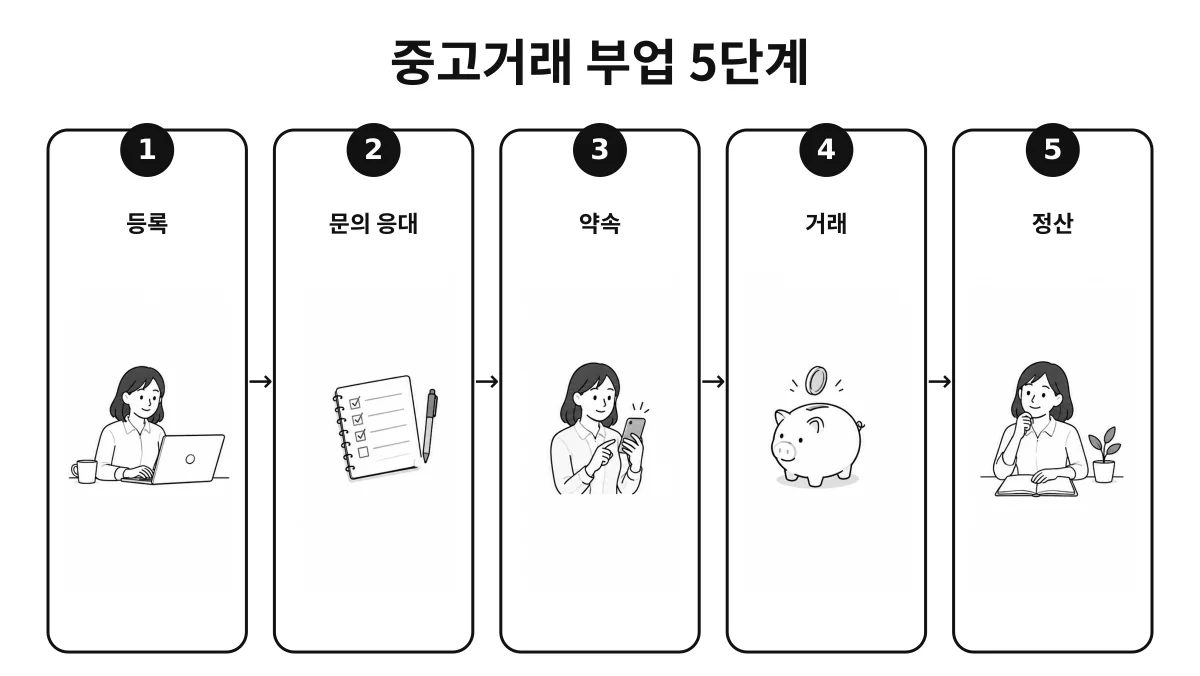 중고거래 부업 진행 순서 5단계 인포그래픽